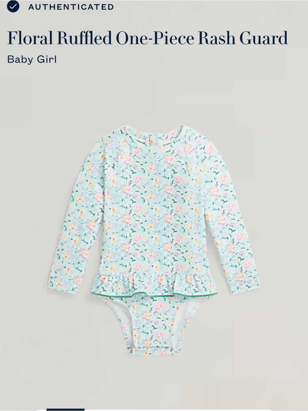 Ralph Lauren Floral Ruffled One-Piece Rash Guard - Baby Girl, Light Aqua Floral